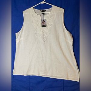 Valerie Bertinelli Cream Embroidered Sleeveless Blouse